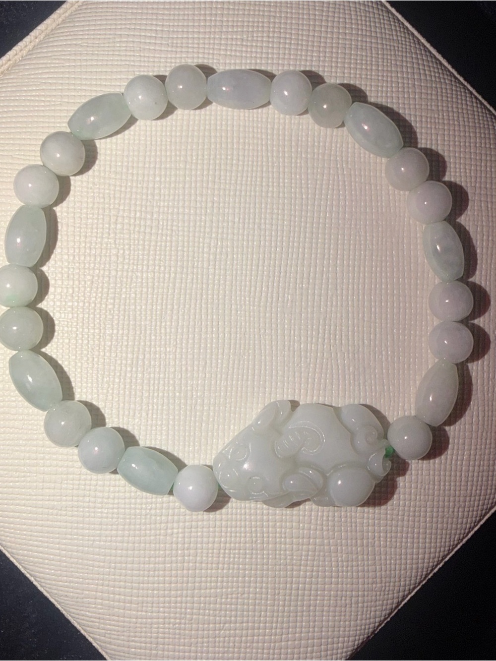 Natural Icy White Jadeite Pixiu Bead Bracelet – Type A Jade Charm